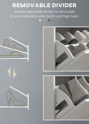 Narrow Storage Bench, Upholstered Entry Way Bench, Shoe Rack Bench with 2 Flip Drawers, 2 Vents for 8 Pairs of Shoes
