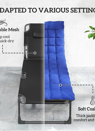 Folding Chaise Lounge Chair Outdoor Tanning Chair Set of 2 with 5-Position Backrest, Cushions, Side Pocket, Gray/Blue