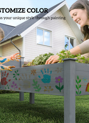 2 Tier Raised Garden Bed, Wooden Elevated Planter Box with Legs, Outdoor Plant Bed for Flowers Vegetables Herbs Gray