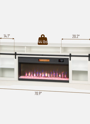 Fireplace TV Stand for TVs Up to 80 Inch, TV Console with Electric Fireplace, Open Storage and Side Cabinets, White
