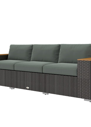 3-Seat Outdoor Patio Sofa, PE Wicker Outdoor Couch with  Extra Wide Deep Seat, Wide Armrests 4" Cushions, Dark Gray