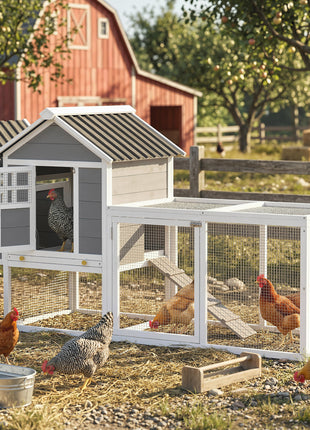 82" Wooden Chicken Coop, Large Outdoor Hen House for 2-3 Hens, Chicken House with Nesting Box, Pull-on Tray
