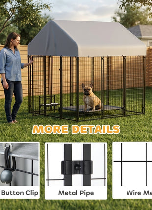 Outdoor Dog Kennel with Roof, 6' x 6' x 6' Heavy Duty Welded Wire Dog Playpen Enclosure with Escape-proof Lock