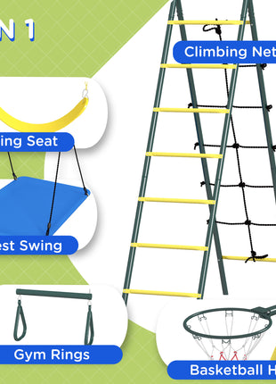 Metal Swing Set for Backyard 5 in 1 Design Holds up to 440 lbs. for Ages 3-8, Yellow