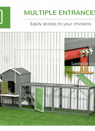118" Extra Large Chicken Coop with Asphalt Roof, Wooden Hen Run with Slide-Out Tray and Nesting Box, Chicken Hutch for 3-6 Chickens, Gray