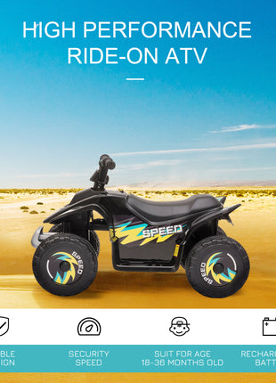6V Kids ATV 4-Wheeler Ride on Car, Electric Motorized Quad Battery Powered Vehicle with Forward/Reverse Switch for 18-36 Months Old Toddlers, Black