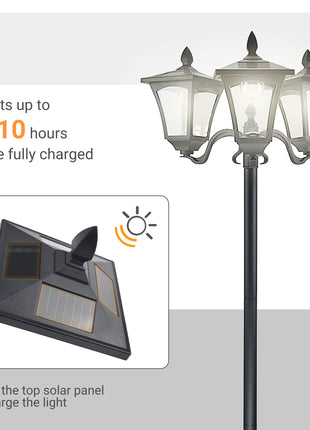 Outdoor Lamp Post Lights, Triple Head Solar Powered Lamp, Street Vintage Solar Post Lamp, for Backyard, Garden Pathway, Driveway, 72 Inches