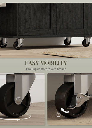Rolling Island with Wheels for Kitchen, Kitchen Island on Rollers with Power Outlets, Drawer, and Doors, Black