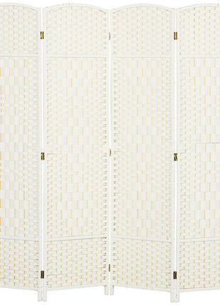 Folding Room Divider Screen 4 Panel 6' Tall Privacy Screen Freestanding Wood Partition for Home Office, White