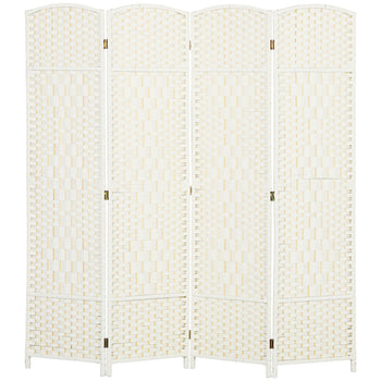 Folding Room Divider Screen 4 Panel 6' Tall Privacy Screen Freestanding Wood Partition for Home Office, White
