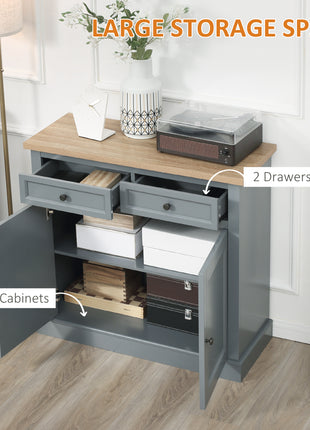 Sideboard Buffet Cabinet, Coffee Bar Cabinet with 2 Drawers and Double Door Cupboard for Kitchen, Living Room, Entryway, Dark Gray