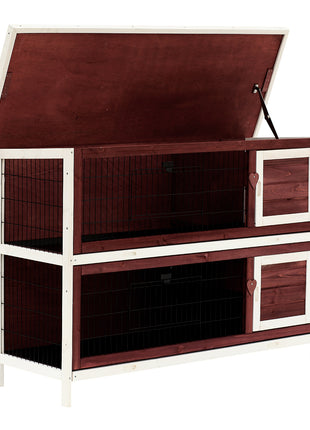 54" 2-Story Weatherproof Stackable Elevated Wooden Rabbit Hutch with Enclosed Run and Pull-Out Trays