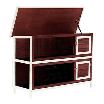 54" 2-Story Weatherproof Stackable Elevated Wooden Rabbit Hutch with Enclosed Run and Pull-Out Trays