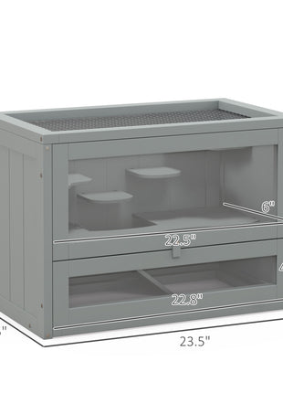 2-Level Hamster Cage with Openable Top, Door, Shelf, Ladder, Gray