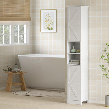 Narrow Tall Bathroom Storage Cabinet, 70" Slim Freestanding Bathroom Cabinet with Adjustable Shelves, Open Shelves