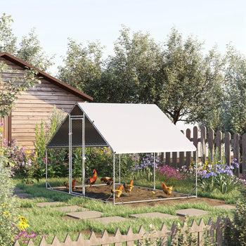 Large Chicken Coop Metal Chicken Run with Waterproof and Anti-UV Cover, Spire Shaped Walk in Fence Cage Hen House for Outdoor and Yard Farm Use, 1" Tube Diameter, 9.8' x 6.6' x 6.6'
