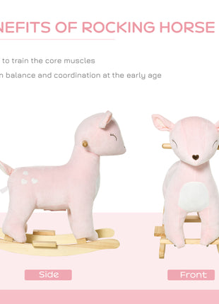 Kids Plush Ride-On Rocking Horse Deer-shaped Plush Toy Rocker with Realistic Sounds for Child 36-72 Months Pink