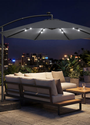 10 ft Cantilever Patio Umbrella with Light, Weight, Offset Hanging Outdoor Umbrella with Protective Cover, Dark Gray