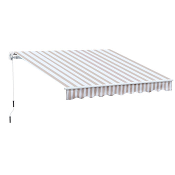 10' x 8' Retractable Sun Shade Patio/Window Awning - Polyester Fabric - Beige