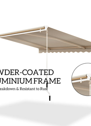 13' x 8' Retractable Awning, Patio Awnings, Sunshade Shelter w/ Manual Crank Handle, UV & Water-Resistant Fabric and Aluminum Frame for Deck, Balcony, Yard, Beige