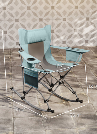 Folding Rocking Camping Chairs, Portable Chairs with Headrest, Cooler Bag, Cup Holder, Carry Bag, 2 Pack, Gray