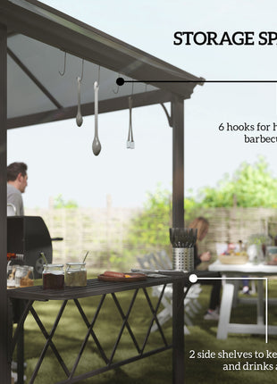 Outside Porch BBQ Cooking Pergola Canopy with 6 Hooks for Utensils and Double Venting Roof, Coffee