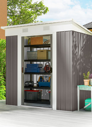 6' x 4' Metal Garden Shed, Backyard Tool Storage Shed with Dual Locking Doors, 2 Air Vents and Steel Frame, Gray