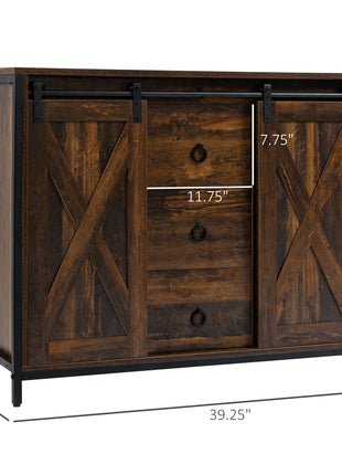 Buffet Cabinet Kitchen Sideboard with Sliding Barn Doors, Brown