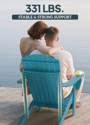 Oversized Adirondack Chair, Outdoor Fire Pit and Porch Seating, Classic Log Lounge w/ Built-in Cupholder, Sky Blue
