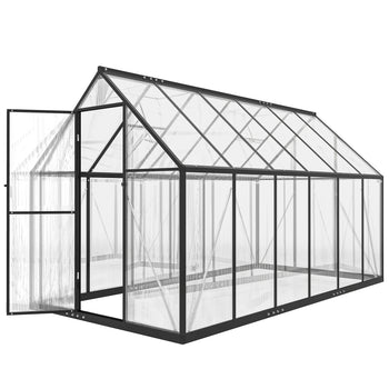 Polycarbonate Greenhouse with Swing Door and Two Adjustable Roof Vents, Aluminum Walk-in Greenhouse, 11x6 ft, Black