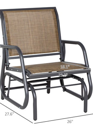 2 Pieces Outdoor Glider Chair, Steel Swing Chai with Curved Armrests for Porch, Garden, Poolside, Balcony, Mixed Brown