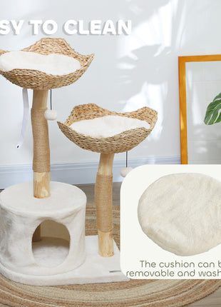 37 Inch Modern Cat Tree w/ Wooden Scratching Posts, Condo, Beds, Cushions, Toy Balls & Anti-Tip Kit