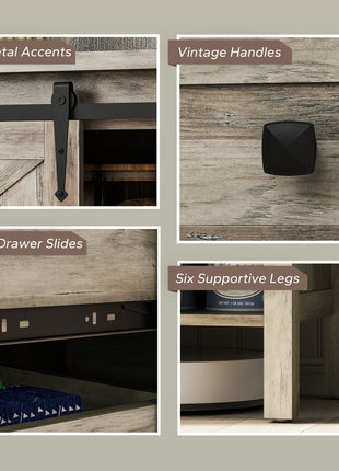 59" Buffet Cabinet, Farmhouse Sideboard with Thick Top, 2 Barn Doors, 4 Drawers and 2 Adjustable Shelves, Gray Wash