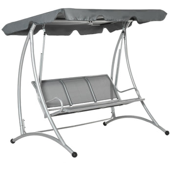 3-Seat Outdoor Porch Swing Chair, Patio Swing Glider with Adjustable Canopy, Breathable Seat, and Steel Frame for Garden, Poolside, Backyard, Gray