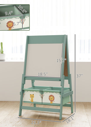 Art Easel for Kids, Double-Sided Whiteboard & Chalkboard with Paper Roll, Storage Baskets for Toddlers Ages 3-8, Green