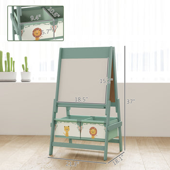 Art Easel for Kids, Double-Sided Whiteboard & Chalkboard with Paper Roll, Storage Baskets for Toddlers Ages 3-8, Green
