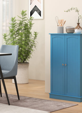 Freestanding Kitchen Pantry Cabinet, Kitchen Cabinet with 12 Door Shelves, Double Doors, 5-tier Shelving, Blue