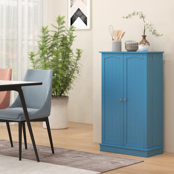 Freestanding Kitchen Pantry Cabinet, Kitchen Cabinet with 12 Door Shelves, Double Doors, 5-tier Shelving, Blue