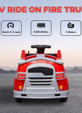 12V Ride on Fire Truck with Siren, Flashing Lights Fire Extinguisher, Soft Start, Horn Music, Red