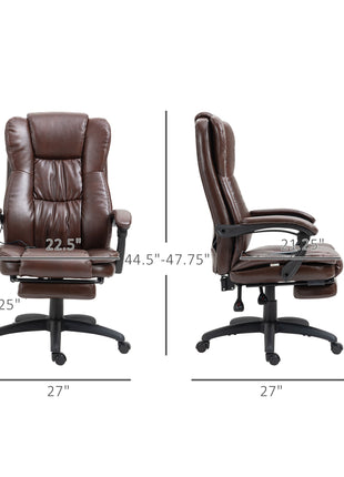 High Back Massage Office Chair with 6-Point Vibration, 5 Modes, Executive Chair, PU Leather Swivel Chair with Reclining Back, and Retractable Footrest, Brown