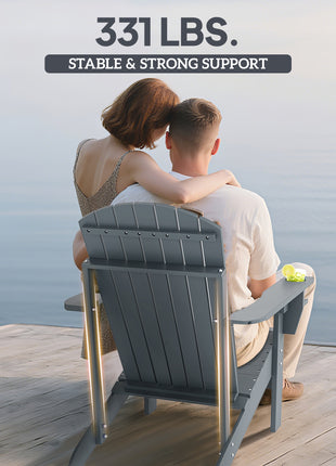 Oversized Adirondack Chair, Outdoor Fire Pit and Porch Seating, Classic Log Lounge w/ Built-in Cupholder, Dark Gray