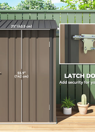 Outdoor 3.3' x 3.4' Lean-to Garden Storage Shed, Galvanized Steel Tool House with Lockable Door for Patio, Brown