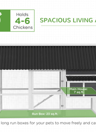 Wooden Chicken Coop with Run, 2 Nesting Boxes, 2 Roosting Bars, Ramp & Tray, Poultry Cage for 4-6 Chickens, Gray