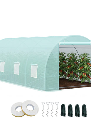 20' x 10' x 7' Walk-In Tunnel Greenhouse with Zippered Door & 8 Mesh Windows, Large Garden Green House Kit, Galvanized Steel Frame, Green