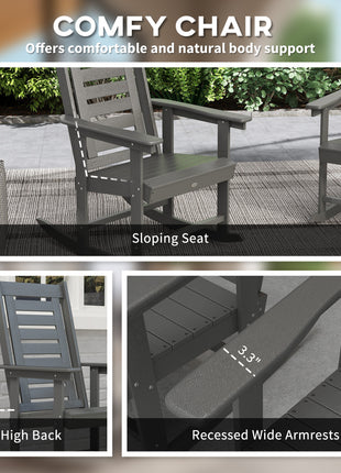 2 Pieces Outdoor Rocking Chairs, HDPE Patio Rockers with 28" High Back, Wide Armrests for Porch Backyard, Dark Gray