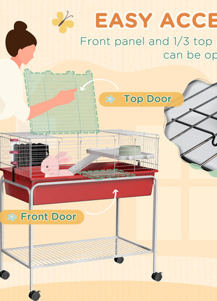 Two-Story Small Animal Cage Removable from Stand, Pet Habitat with Shelf & Wheels, 33" x 18.5" x 35", Red