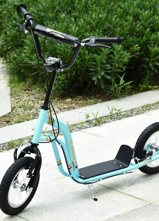 Youth Scooter Front and Rear Caliper Dual Brakes 12-Inch Inflatable Front Wheel Ride On Toy For Age 5+ - Blue