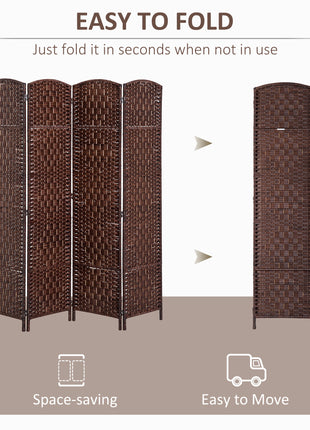 Room Divider 4 Panel, 6FT Tall Folding Privacy Screen, Freestanding Hand-Woven Partition for Room Separation with 360° Hinges, Paper Rope Diamond Weave, Brown