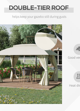 10' x 13' Outdoor Gazebo Patio Gazebo Canopy, Double Vented Roof, Steel Frame, Curtain Sidewalls, Sun Shade Shelter for Garden, Lawn, Backyard, Deck, Beige
