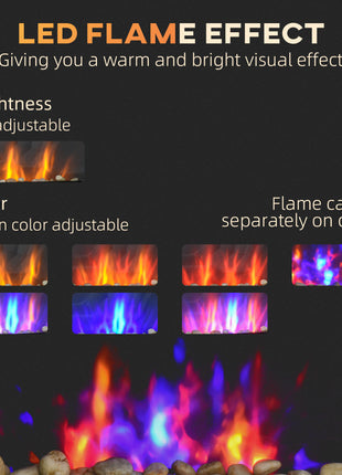 28.5" 1450W Electric Wall-Mounted Fireplace with Flame Effect, 7 Color Background Light, Black